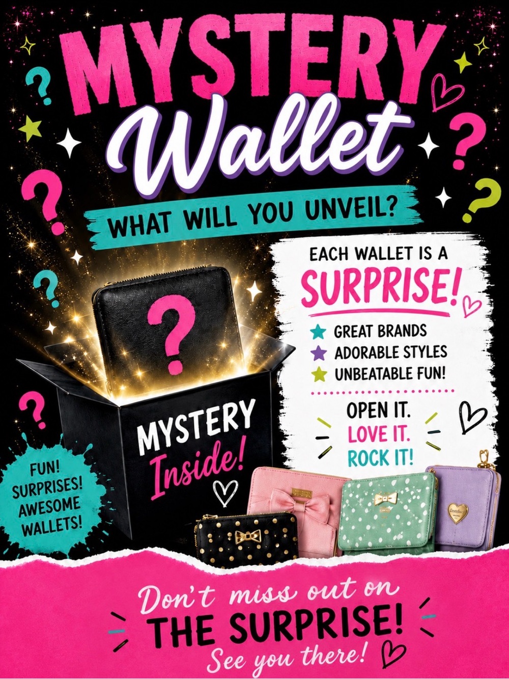 Mystery Wallet Surprise - Women's Accessory (Pink, Black, Green, Purple)